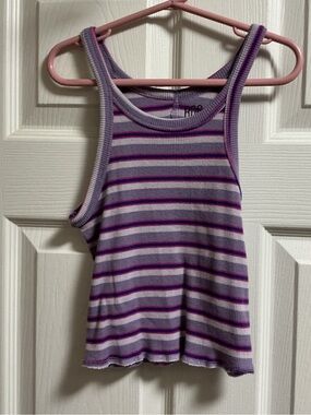BDG Lavender Striped Ribbed Tank with Pink & Purple Accents